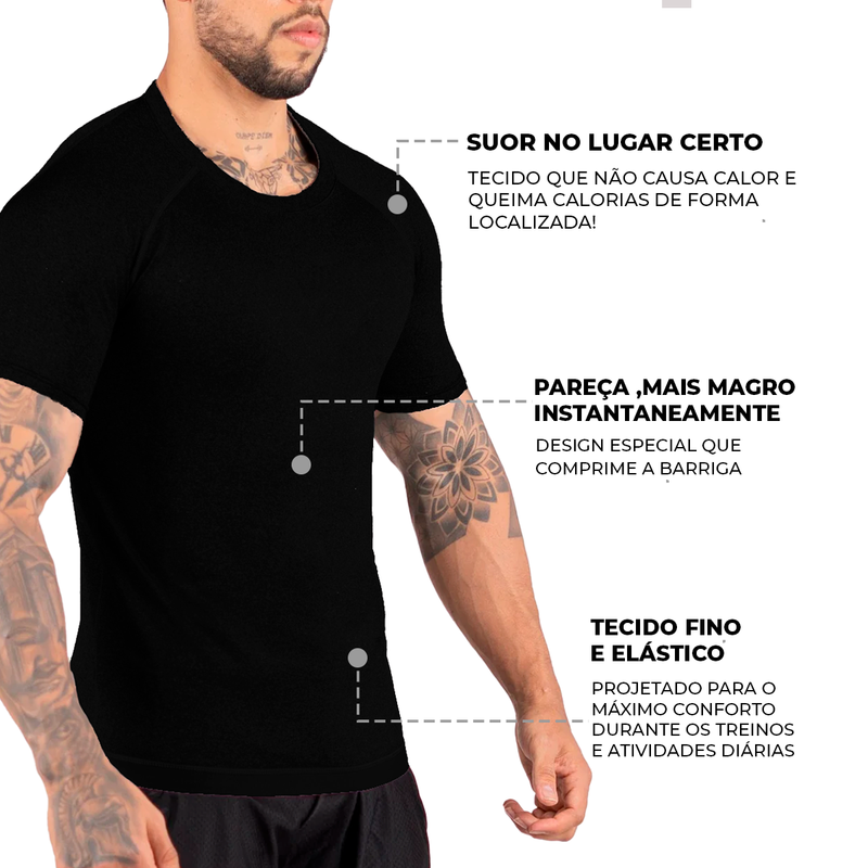 Camiseta masculina Efeito Sauna Manga Curta + Kit Elastico + Combo Barriga zero