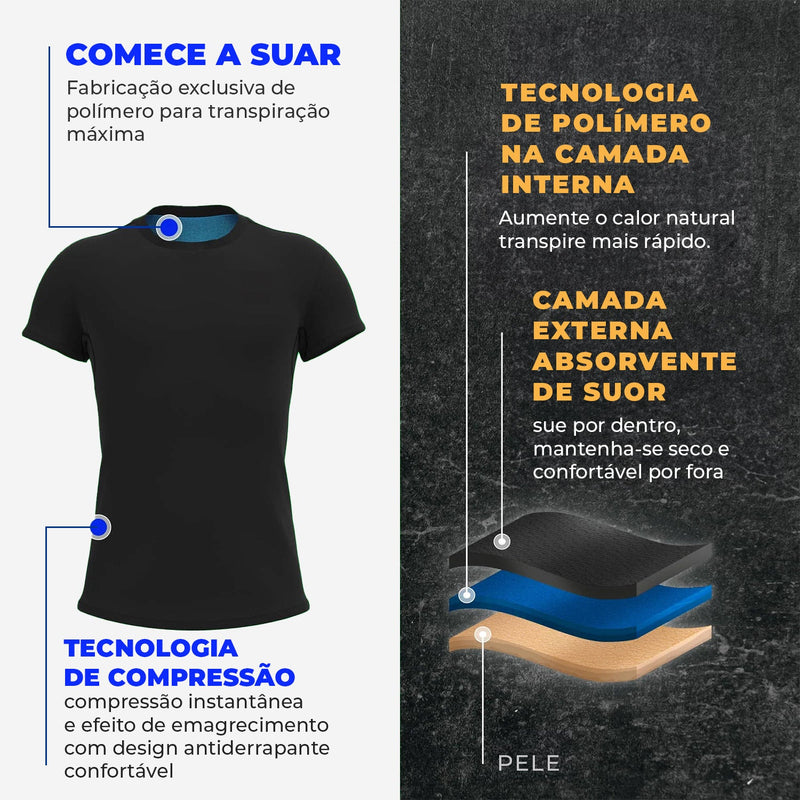 Camiseta masculina Efeito Sauna Manga Curta + Kit Elastico + Combo Barriga zero