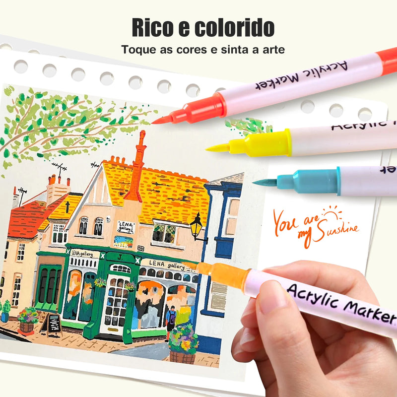 Kit de Canetas Marcadoras Acrílicas — Ponta Dupla