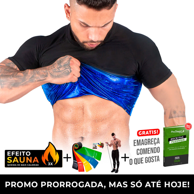 Camiseta masculina Efeito Sauna Manga Curta + Kit Elastico + Combo Barriga zero